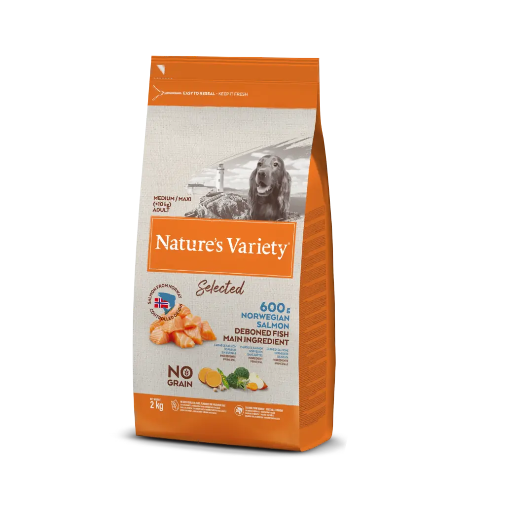 NATURE'S VARIETY NO GRAIN - MEDIUM ADULT SALMÓN